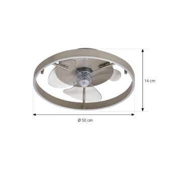 Lindby LED stropný ventilátor Momitu, strieborný, tichý, Ø 50 cm