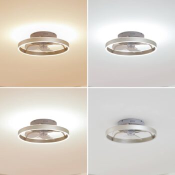 Lindby LED stropný ventilátor Momitu, strieborný, tichý, Ø 50 cm