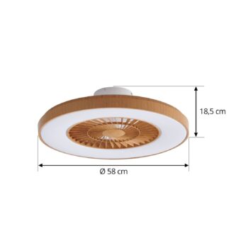 Lindby LED stropný ventilátor Teleo, Ø 58 cm, farba dreva, CCT