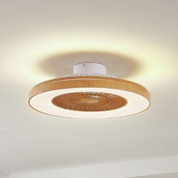 Lindby LED stropný ventilátor Teleo, Ø 58 cm, farba dreva, CCT