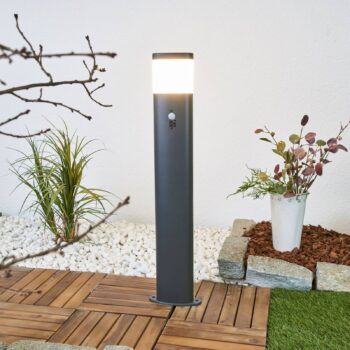 Lindby LED svetlo na chodník Marius, 80 cm, antracit, senzor