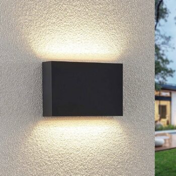 Lindby LED vonkajšie nástenné svietidlo Jarte, 20 cm, hore/dole, sivé, IP65