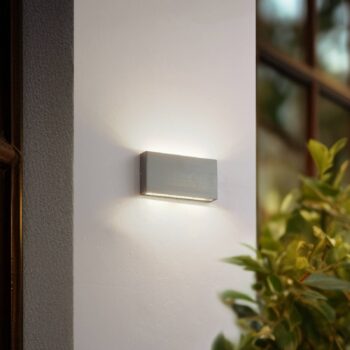Lindby LED vonkajšie nástenné svietidlo Jarte, sivá, kov, 17 cm, IP54