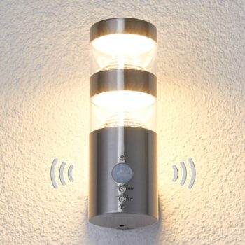 Lindby LED vonkajšie nástenné svietidlo Lanea, 22 cm, nerezová oceľ, senzor