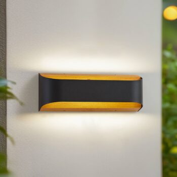 Lindby LED vonkajšie nástenné svietidlo Lenore, čierne, kov, 36,5 cm