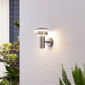Lindby LED vonkajšie nástenné svietidlo Lillie, výška 19 cm, nerezová oceľ
