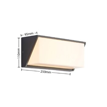 Lindby LED vonkajšie nástenné svietidlo Malim, 25 cm, antracitová farba, IP65