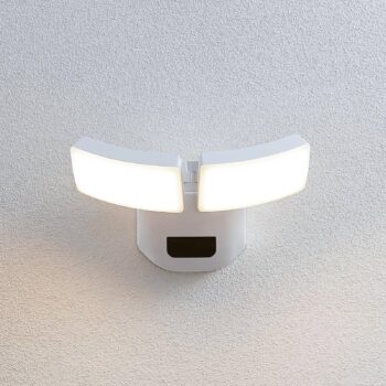 Lindby LED vonkajšie nástenné svietidlo Nikias, 30 cm, senzor, 2 svetlá, biele