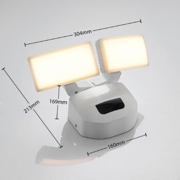 Lindby LED vonkajšie nástenné svietidlo Nikias, 30 cm, senzor, 2 svetlá, biele