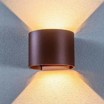 Lindby LED vonkajšie nástenné svietidlo Nivar, okrúhle, hrdzavé, kov, IP54