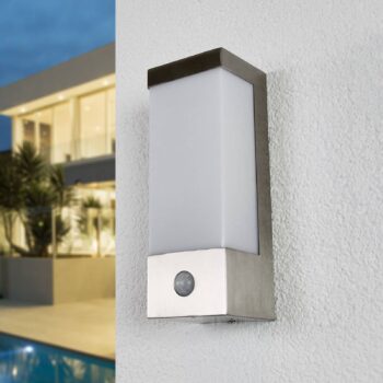 Lindby LED vonkajšie nástenné svietidlo Severina, 25 cm, senzor, oceľ
