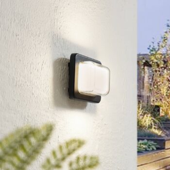 Lindby LED vonkajšie nástenné svietidlo Sibara, antracitová farba, hranaté, IP54