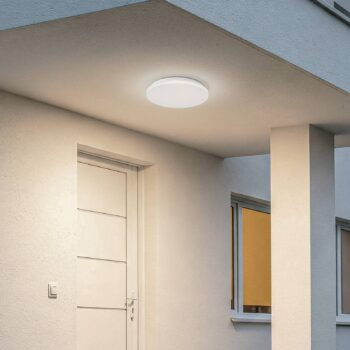 Lindby LED vonkajšie stropné svietidlo Kirkola, 3000 K, Ø 34 cm, biele