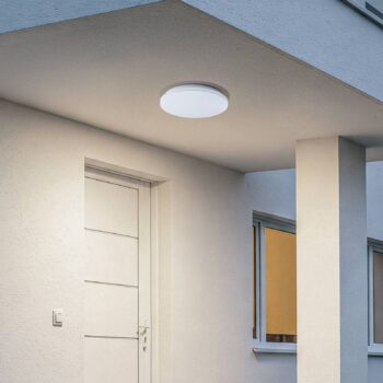 Lindby LED vonkajšie stropné svietidlo Kirkola, 3000 K, Ø 34 cm, biele