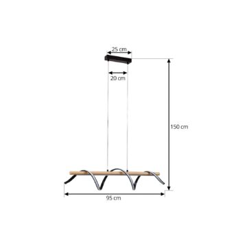 Lindby LED závesné svetlo Spiraali, čierna farba, drevo, dĺžka 95 cm