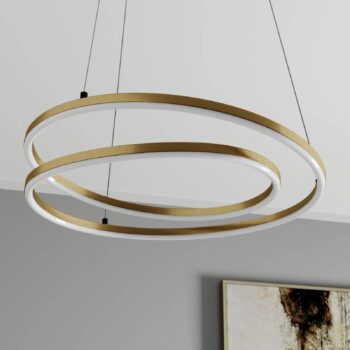 Lindby LED závesné svietidlo Davian, mosadzná farba, 49 cm, stmievateľné