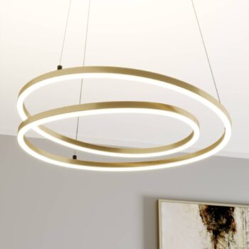 Lindby LED závesné svietidlo Davian, mosadzná farba, 49 cm, stmievateľné