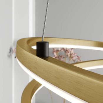 Lindby LED závesné svietidlo Davian, mosadzná farba, 49 cm, stmievateľné