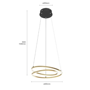 Lindby LED závesné svietidlo Davian, mosadzná farba, 49 cm, stmievateľné