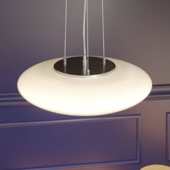 Lindby LED závesné svietidlo Gunda, biele, sklo, Ø 47 cm, stmievateľné