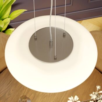 Lindby LED závesné svietidlo Gunda, biele, sklo, Ø 47 cm, stmievateľné