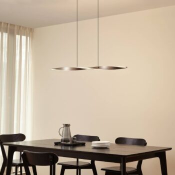 Lindby LED závesné svietidlo Jaren, čierne/hnedé, 100 cm, CCT