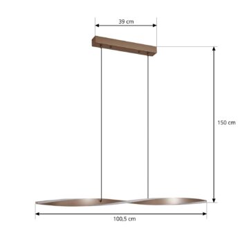 Lindby LED závesné svietidlo Jaren, čierne/hnedé, 100 cm, CCT