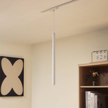 Lindby LED závesné svietidlo Lumaro, biele, Ø 3cm, hliník, 48V, stmievateľné