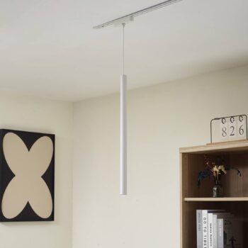 Lindby LED závesné svietidlo Lumaro, biele, Ø 3cm, hliník, 48V, stmievateľné
