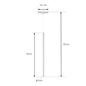 Lindby LED závesné svietidlo Lumaro, biele, Ø 3cm, hliník, 48V, stmievateľné
