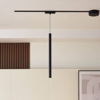 Lindby LED závesné svietidlo Lumaro, čierne, Ø3cm, hliník, 48V, stmievateľné