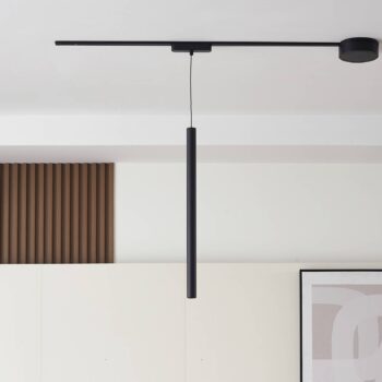 Lindby LED závesné svietidlo Lumaro, čierne, Ø3cm, hliník, 48V, stmievateľné