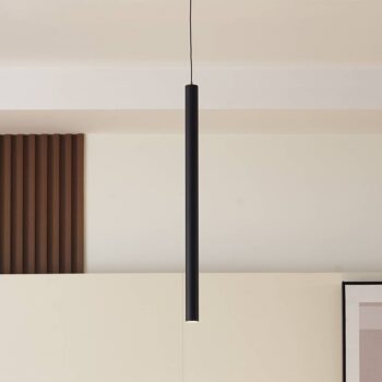 Lindby LED závesné svietidlo Lumaro, čierne, Ø3cm, hliník, 48V, stmievateľné