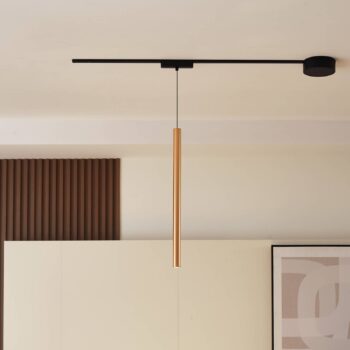 Lindby LED závesné svietidlo Lumaro, zlaté, Ø 3cm, hliník, 48V, stmievateľné