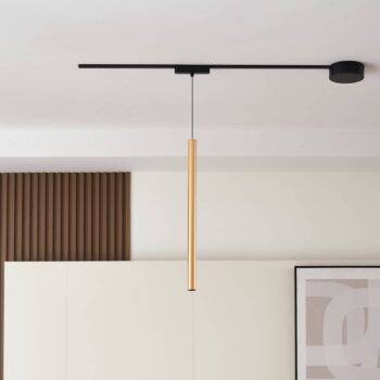 Lindby LED závesné svietidlo Lumaro, zlaté, Ø 3cm, hliník, 48V, stmievateľné