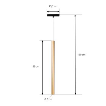 Lindby LED závesné svietidlo Lumaro, zlaté, Ø 3cm, hliník, 48V, stmievateľné