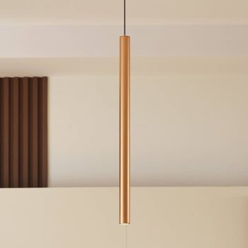 Lindby LED závesné svietidlo Lumaro, zlaté, Ø 3cm, hliník, 48V, stmievateľné