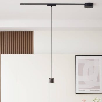 Lindby LED závesné svietidlo Lumaro,čierne,Ø8,2cm,hliník,48V,stmievateľné