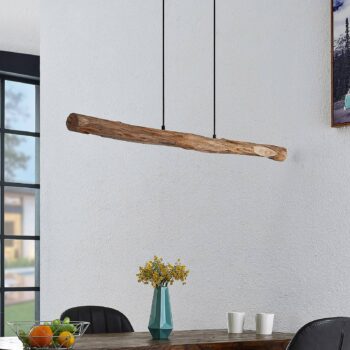Lindby LED závesné svietidlo Nekala, čierna farba, drevo, dĺžka 120 cm