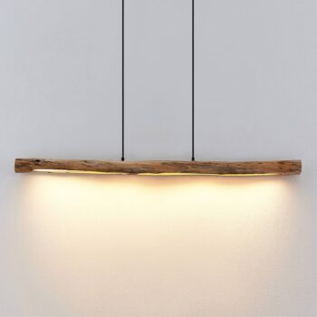 Lindby LED závesné svietidlo Nekala, čierna farba, drevo, dĺžka 120 cm