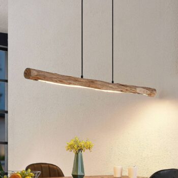 Lindby LED závesné svietidlo Nekala, čierna farba, drevo, dĺžka 120 cm