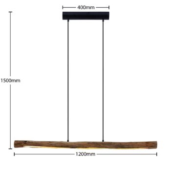 Lindby LED závesné svietidlo Nekala, čierna farba, drevo, dĺžka 120 cm