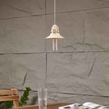 Lindby LED závesné svietidlo Raul, béžové, hliník, Ø 15cm