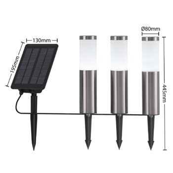 Lindby Lexiane LED solárne lampy, sada 3 ks, nerezová oceľ