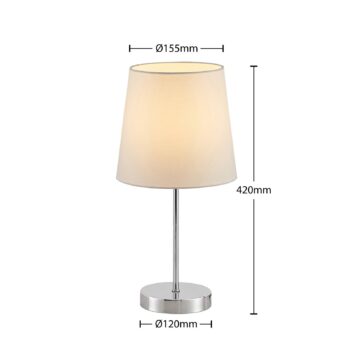Lindby Leza stolná lampa chróm, tienidlo biele