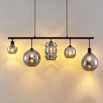Lindby Mateno sklená závesná lampa, 5-pl. sivá