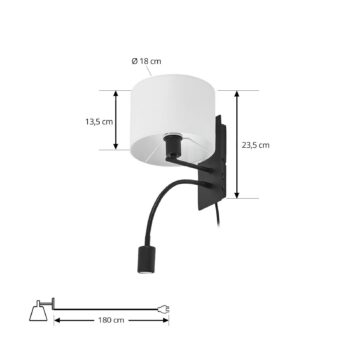 Lindby Nástenné svetlo Florens, čierne, LED lampa na citanie, 23,5 cm
