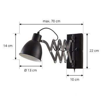 Lindby Nástenné svetlo Merle, čierne, 60 cm, lampa na čítanie, výsuvná