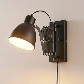 Lindby Nástenné svetlo Merle, čierne, 60 cm, lampa na čítanie, výsuvná