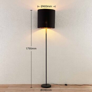 Lindby Nymar stojaca lampa, látka, čierno-zlatá